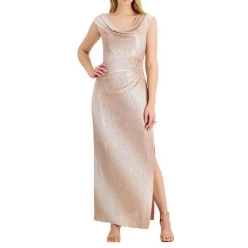 Connected Petite Cowlneck Metallic Gown